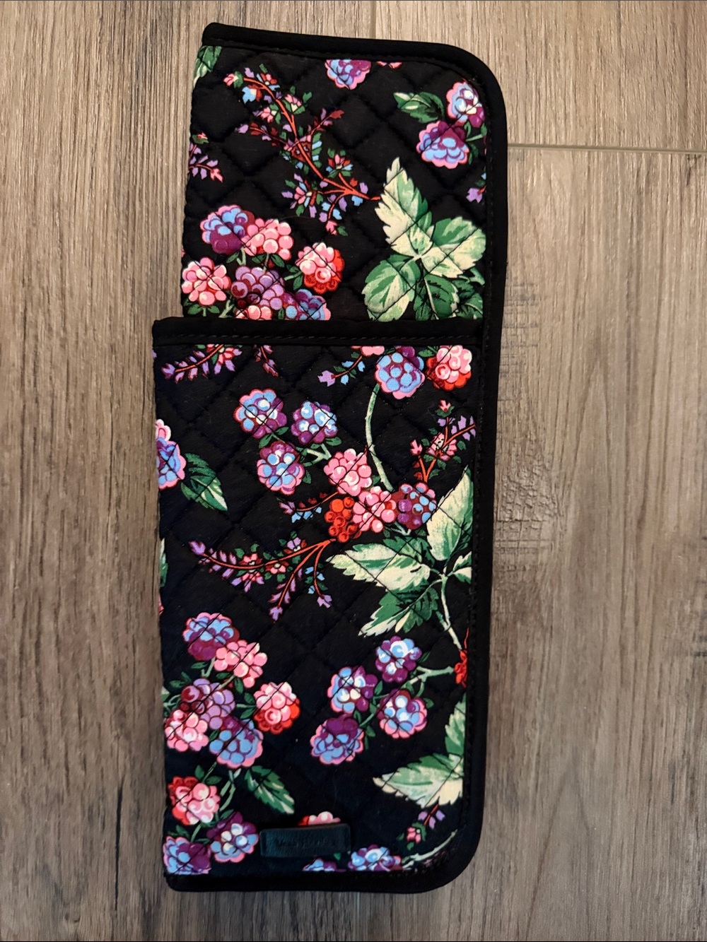 Vera Bradley Black Quilted Travel Pouch with Pink, Purple & Green Floral Print